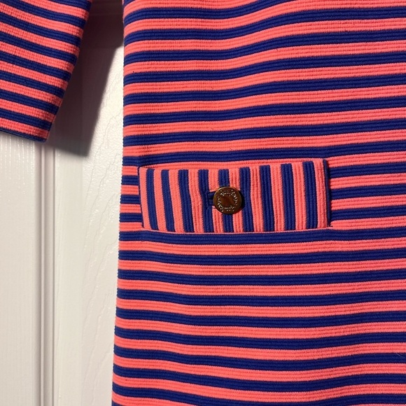 Lilly Pulitzer Coral Navy Striped Dress Sz M - Picture 5 of 9